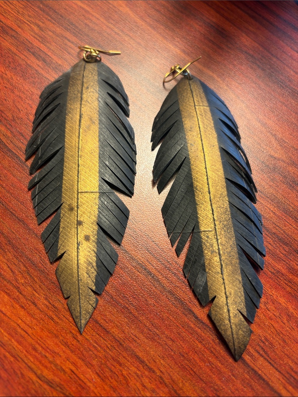 Black and Gold Feather Drop Earrings for Women